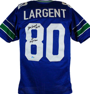 Steve Largent Autographed Blue Pro Style Jersey w/2 Insc.-Beckett W Hologram