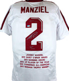 Johnny Manziel Autographed White College Style STAT Jersey w/2 insc.-BAW Holo