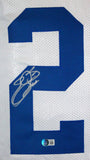 Emmitt Smith Autographed White Pro Style STAT Jersey- Beckett W Hologram *Silver