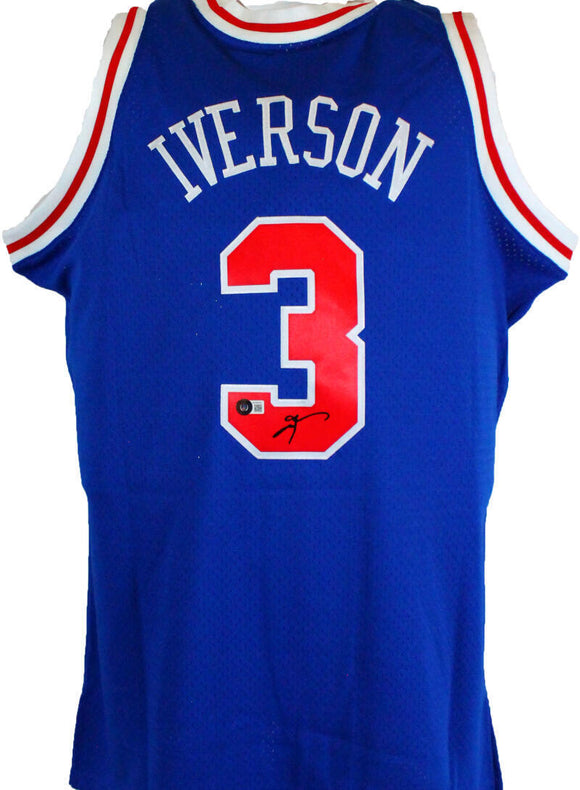 Allen Iverson Singed 76ers Blue M&N Hardwood Classic Swingman Jersey-BA W Holo