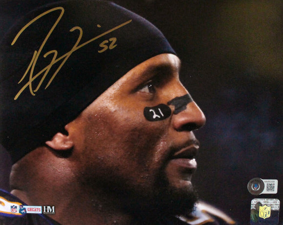 Ray Lewis Autographed Baltimore Ravens 8x10 HM Close Up Photo-Beckett W Hologram