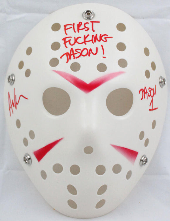 Ari Lehman Signed Friday The 13th White Jason Mask w/2 Insc.-Beckett W Hologram