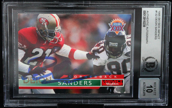 1995 Skybox Impact #132 Deion Sanders San Francisco 49ers BAS Autograph 10