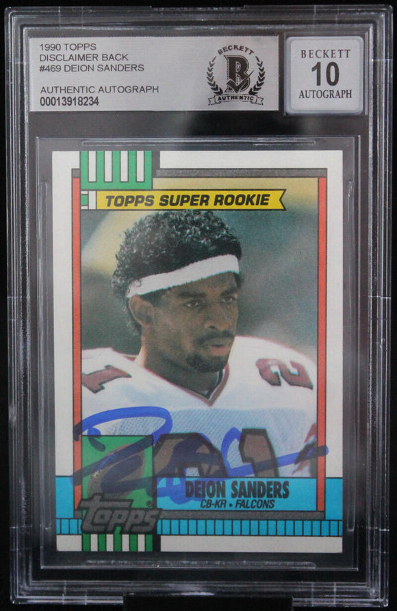 1990 Topps Disclaimer Back #469 Deion Sanders Atlanta Falcons BAS Autograph 10