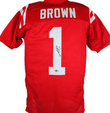 AJ Brown Autographed Red College Style Jersey-Beckett W Hologram