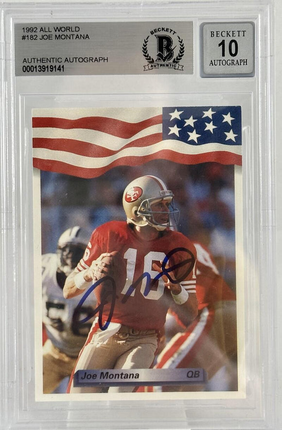 1992 All World #182 Joe Montana Auto San Francisco 49ers BAS Autograph 10