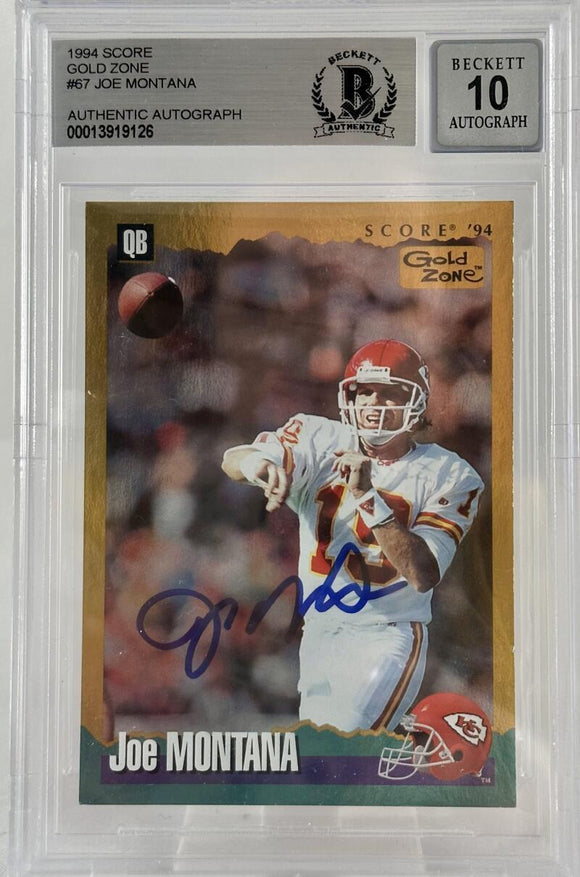 1994 Score Gold Zone #67 Joe Montana Auto Kansas City Chiefs BAS Autograph 10