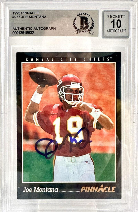 1993 Pinnacle #277 Joe Montana Auto Kansas City Chiefs BAS Autograph 10