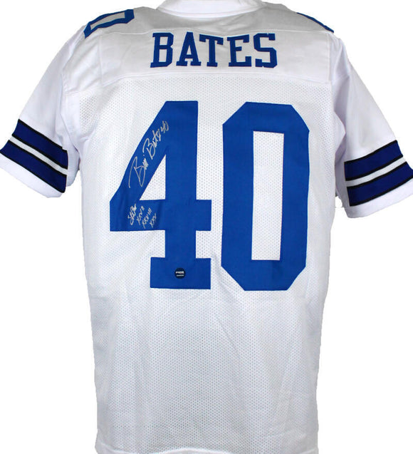 Bill Bates Autographed White Pro Style Jersey w/SB Champs-Prova *Silver