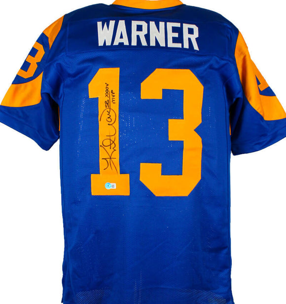 Kurt Warner Autographed Blue/Yellow Pro Style Jersey w/SB MVP-Beckett W Hologram