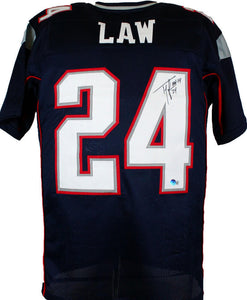 Ty Law Autographed Blue Pro Style Jersey w/HOF-Beckett W Hologram *Black