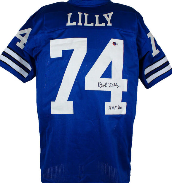 Bob Lilly Autographed Blue Pro Style Jersey w/HOF-Beckett W Hologram *Black