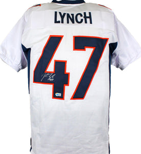 John Lynch Autographed White Pro Style Jersey- Beckett W Hologram *Silver