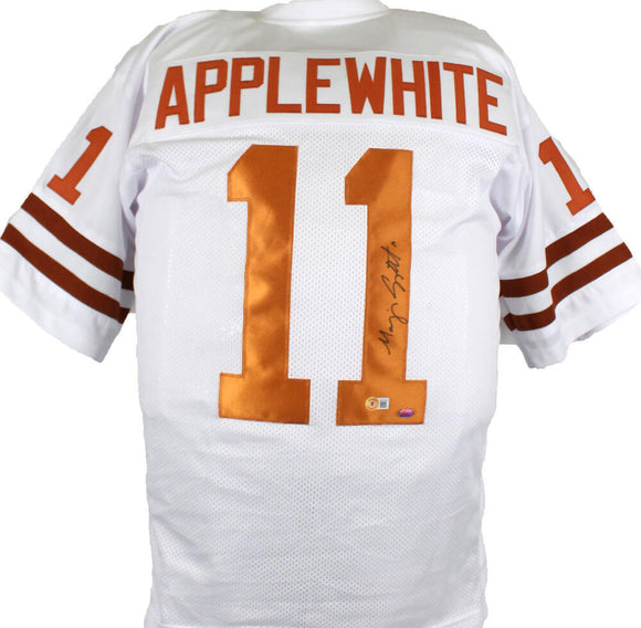 Major Applewhite Autographed White College Style Jersey- Beckett Hologram