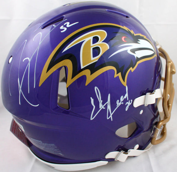 Ray Lewis Ed Reed Signed Ravens F/S Flash Speed Authentic Helmet-Beckett W Holo