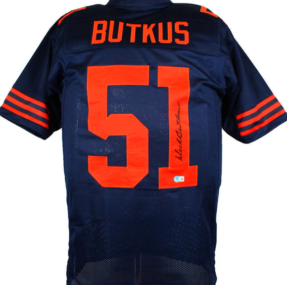 Dick Butkus Autographed Blue Pro Style Jersey w/Orange #- Beckett W Hologram