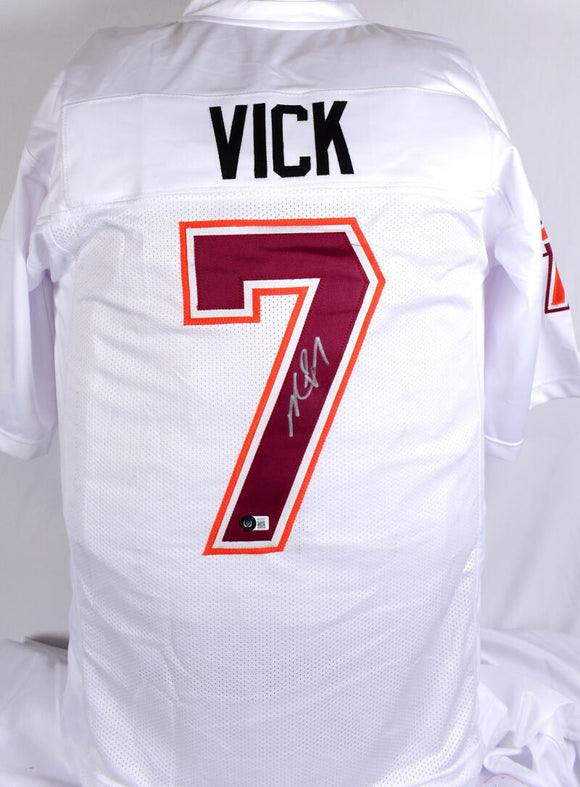 Michael Vick Autographed White College Style Jersey - Beckett W Hologram *Silver