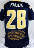 Marshall Faulk Autographed Blue Light Gold Pro Style STAT Jersey- Beckett W Holo