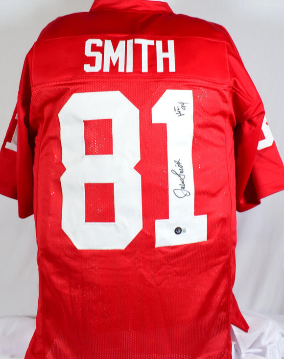 Jackie Smith Autographed Red Pro Style Jersey w/HOF- Beckett W Hologram *Black