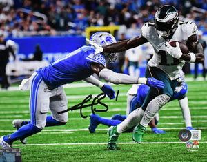 AJ Brown Autographed Eagles 8x10 Stiff Arm Photo- Beckett W Hologram *Black