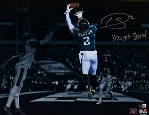 Darius Slay Autographed Eagles 16x20 Spotlight Photo w/Slay'd- Beckett W Holo