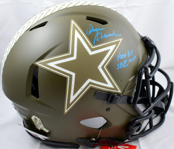 Roger Staubach Signed Cowboys F/S Salute to Service Speed Auth Helmet-BAW Holo