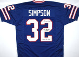 O.J, Simpson Autographed Blue Pro Style Jersey w/ 3 Insc. - JSA W *Black