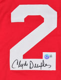 Clyde Drexler Autographed Red Pro Style Jersey- Beckett W Hologram *Black