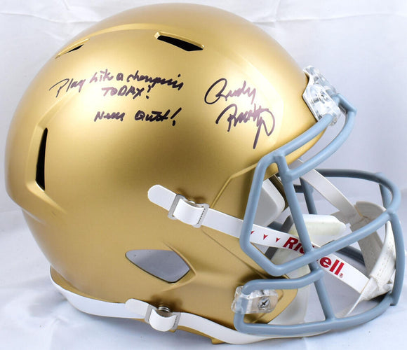 Rudy Ruettiger Signed Notre Dame Riddell F/S Speed Helmet w/2 Insc.-BeckettWHolo