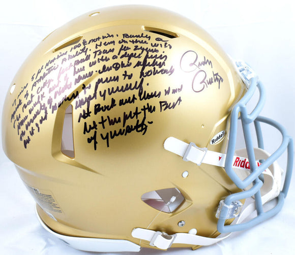 Rudy Ruettiger Signed Notre Dame Riddell F/S Speed Auth Helmet w/Story-Beckett W