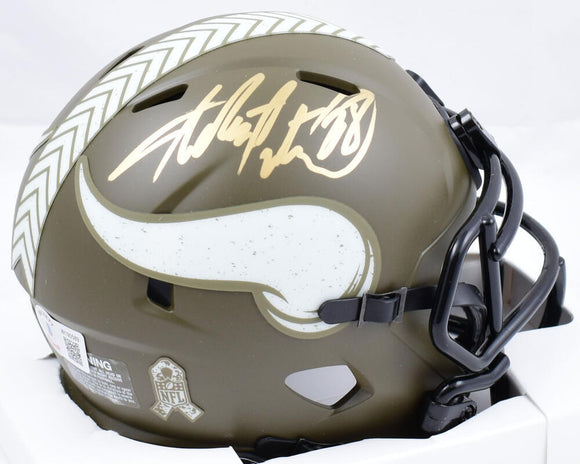 Adrian Peterson Signed Vikings Salute to Service Speed Mini Helmet-BeckettW Holo