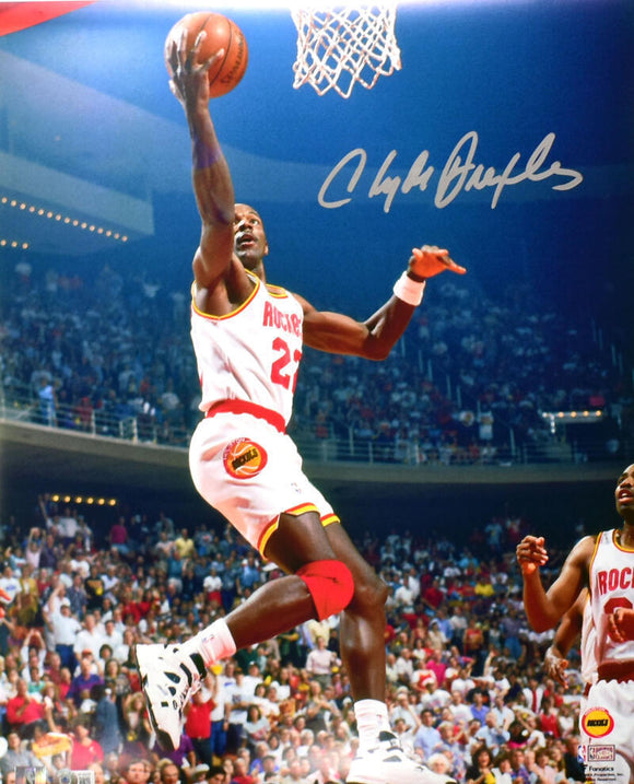 Clyde Drexler Autographed Houston Rockets 16x20 Lay Up Photo- Beckett W Hologram