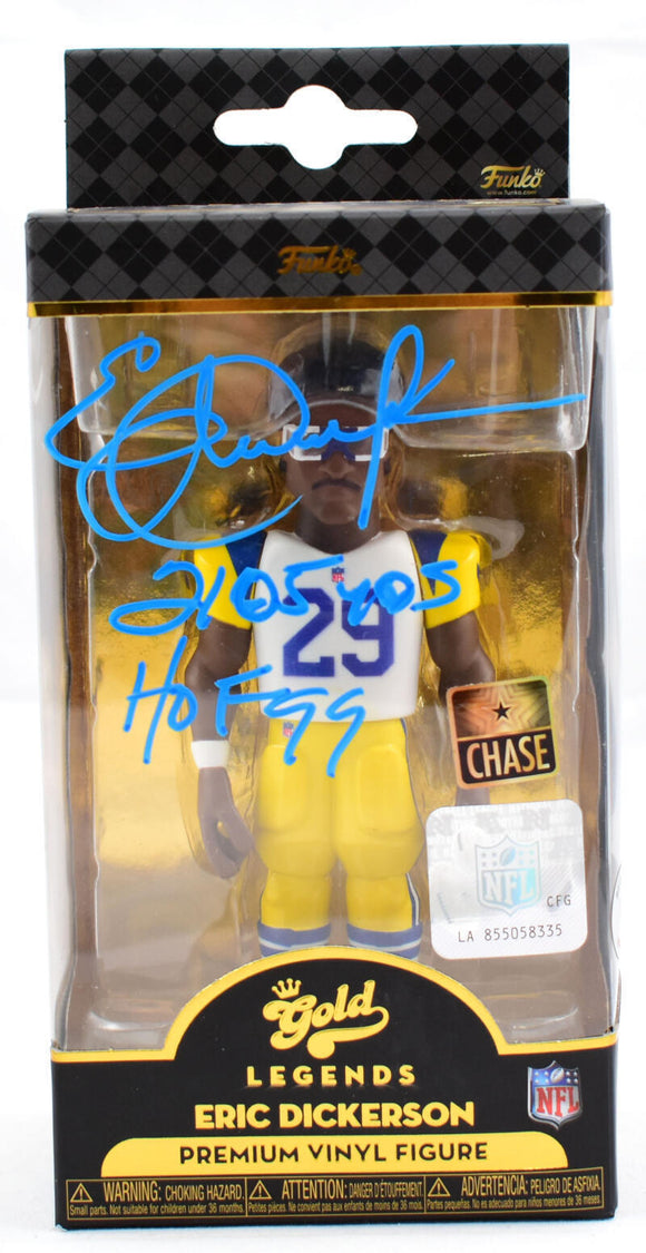 Eric Dickerson Signed Rams Funko Vinyl Gold Legends w/HOF, 2105 yds - Beckett W