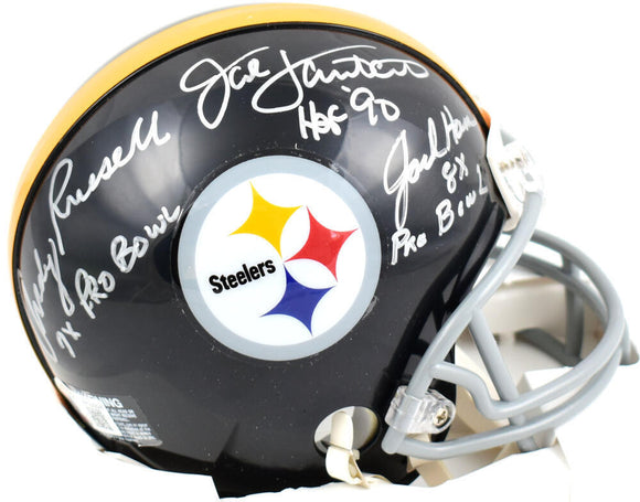 Ham / Lambert / Russell Autographed Steelers 63-76 Mini Helmet-Beckett W Holo