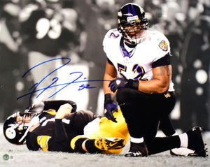 Ray Lewis Signed Baltimore Ravens 16x20 Over Roethlisberger Photo-Beckett W Holo