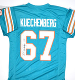 Bob Kuechenberg Autographed Teal Pro Style Jersey w/ 17-0- Beckett Hologram *Bla