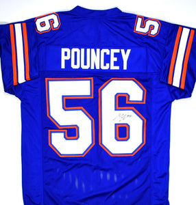 Maurkice Pouncey Autographed Blue College Style Jersey- JSA W *Black