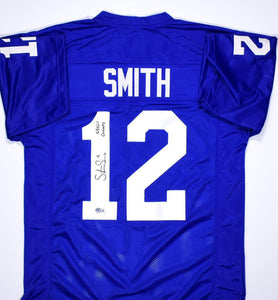 Steve Smith Autographed Blue Pro Style Jersey w/SB Champs -Beckett Hologram