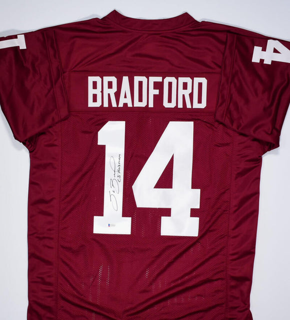 Sam Bradford Autographed Crimson College Style Jersey w/Heisman #1- Beckett W