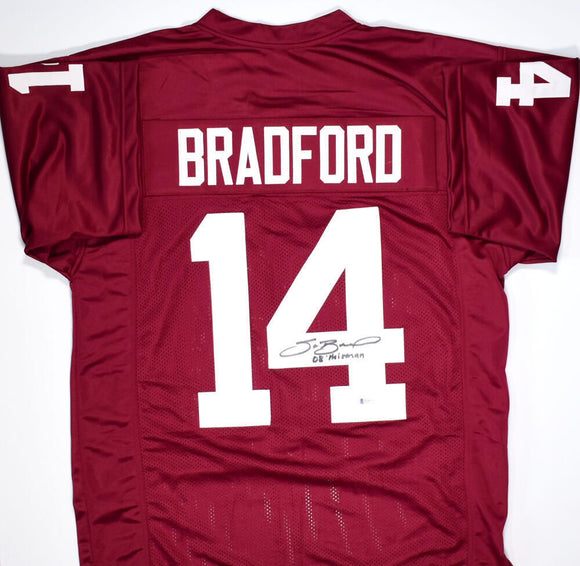 Sam Bradford Autographed Crimson College Style Jersey w/Heisman #4- Beckett W