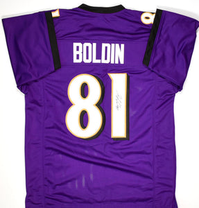 Anquan Boldin Autographed Purple Pro Style Jersey- JSA W *Black