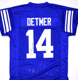 Ty Detmer Autographed Blue College Style Jersey w/Heisman- Beckett Hologram *BlK