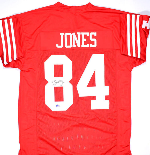 Brent Jones Autographed Red Pro Style Jersey- Beckett Hologram *Black