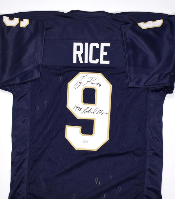 Tony Rice Autographed Navy Blue College Style Jersey w/Natl Champs- Beckett Holo