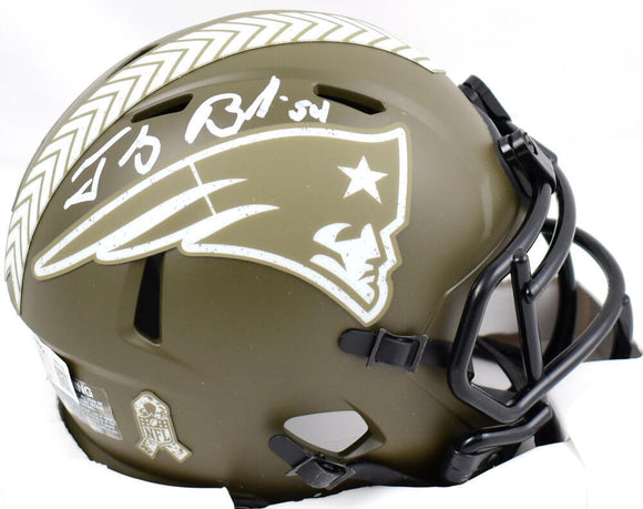 Tedy Bruschi Signed Patriots Salute to Service Speed Mini Helmet-Beckett W Holo