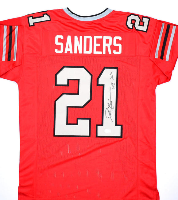 Deion Sanders Autographed Red Pro Style Jersey w/ HOF - Beckett W Hologram