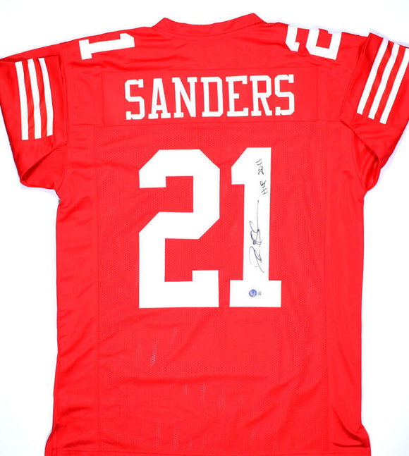 Deion Sanders Autographed Red Single Stich Pro Style Jersey w/HOF-Beckett W Holo