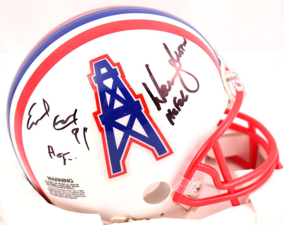 Earl Campbell Warren Moon Signed Oilers 81-96 Mini Helmet w/HOF -Beckett W Holo