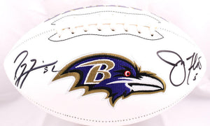 Joe Flacco Ray Lewis Autographed Baltimore Ravens Logo Football-Beckett W Holo