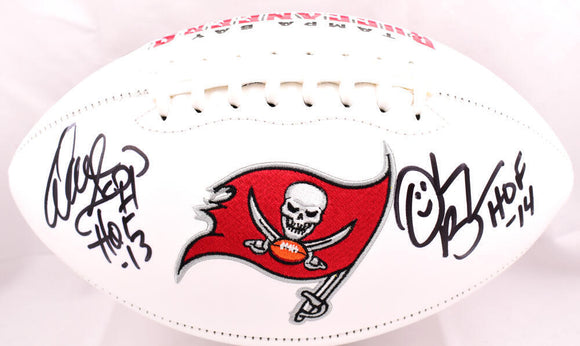 Warren Sapp Derrick Brooks Signed Buccaneers Logo Football w/HOF- Beckett W Holo